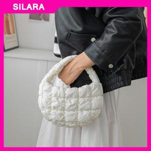 SILARA Fashion Mini Puffer Tote Bag Quilted Circle Phone Purse Elegant Purple Soft Nylon Padded Key Pouch Simple Trend Handbag