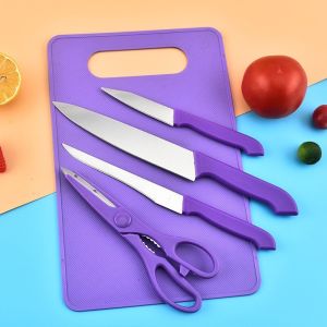 5Pcs Knife Set with Chopping Board Kitchen Knife Set Stainless Steel Fruit Knife Cutting Board Set