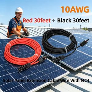 1Pair Black & Red 10/20/30 Feet Solar Panel Extension Cable Wire with MC4 Female and Male Connector 12AWG COD