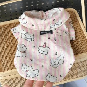 LINHU Cute Puppy Pattern Dog Sleepwear Blue Pink Breathable Short Sleeve Wear  Anti-Hair Loss Pet Home Clothes Indoor Wear
