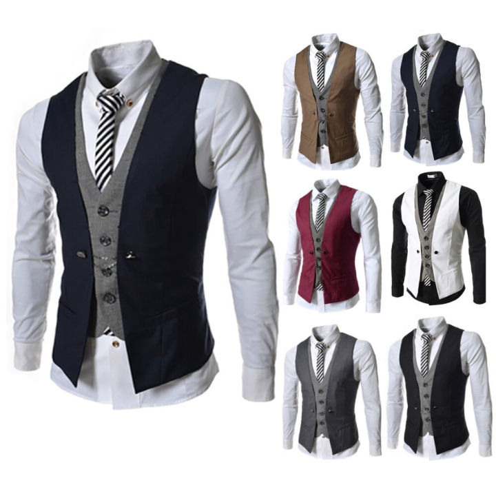 Men Sleeveless V Neck Single-breasted Slim Gilet Business Suit Top ...