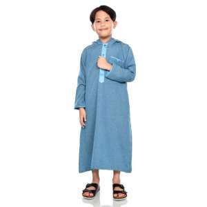 SHOHIB JUBAH MUSLIM PRIA PREMIUM HOODIE BIRU LAUT DARI BATITA HINGGA DEWASA