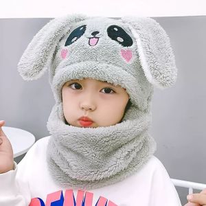 Ready stock MZ391=Childrens winter plush cap panda Siamese cap outdoor cold protection warm set of hats儿童秋冬毛绒帽熊猫连体帽户外防寒