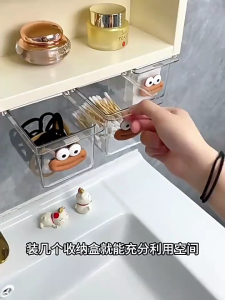See-through Sliding Drawer Bathroom Container for Makeup Pads Cotton Swabs Dresser Placement