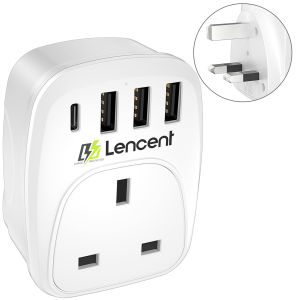 LENCENT 5-in-1 USB Plug Charger with 1 Type C and 3 USB Ports 1 Way Socket Extension USB Outlet Plug Extender for Household Appliances Android iPhone Smartphone Tablets