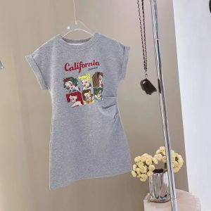 WANDER เสื้อผ้าเด็กผญ ชุดเดรสเด็กผู้หญิง พิมพ์ลายการ์ตูนเจ้าหญิงแฟชั่น ชุดเดรสผ้าฝ้ายบางสำหรับเด็กผู้หญิง23713