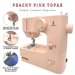 (1 to1Training6MthWarranty) Stitch4you Peachy Pink Topaz Portable Sewing Machine with Battery Operated/12 stitches