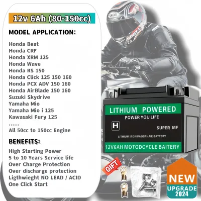 12V LiFePO4 Motorcycle Battery - 2-Year Warranty Maintenance Free High-Capacity