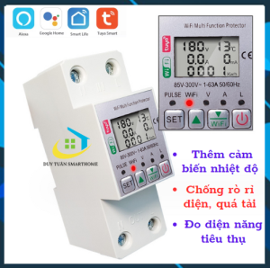 Công tơ điện tử thông minh wifi tuya 63A aptomat chống rò rỉ điện bảo vệ quá dòng quá tải đo điện năng tiêu thụ.