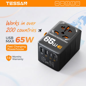 TESSAN Universal Travel Adapter GaN 35W 65W Fast Charging Type C Charger with USB C UK International Travel Adaptor for China Japan Korea Philippines