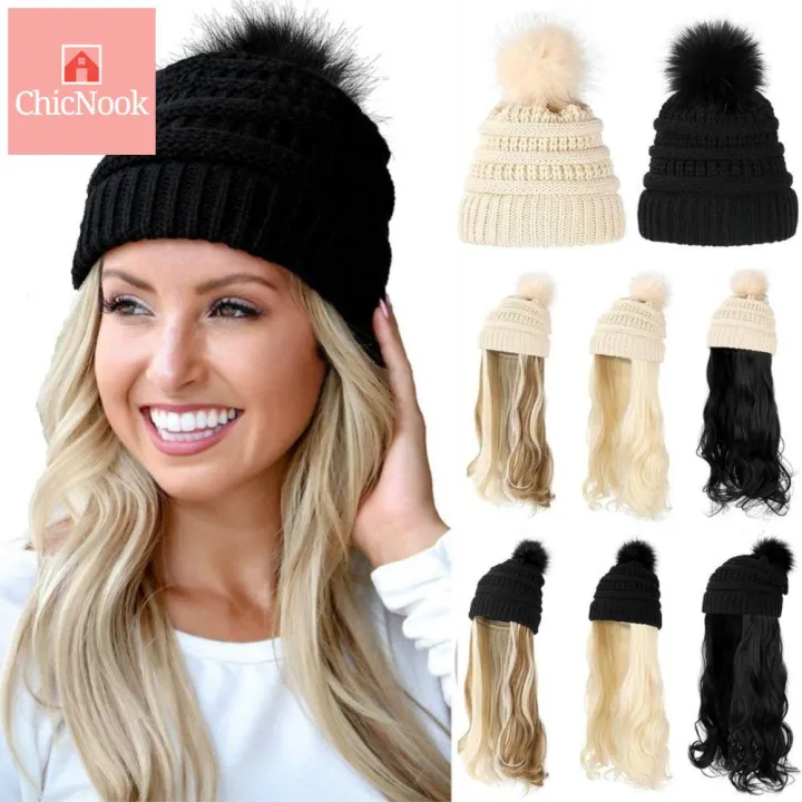 CHICNOOK 22 นิ้ว วิกผมสังเคราะห์ยาวคลื่นน้ำ หยิก ต่อผม วิกผมทอพร้อมหมวก ...