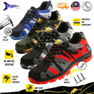 Original Swiss Hammer Quality Industrial Footwear Steel Toe Cap Low Cut Army Camouflage Work Safety Shoes Kasut Keselamatan Kerja