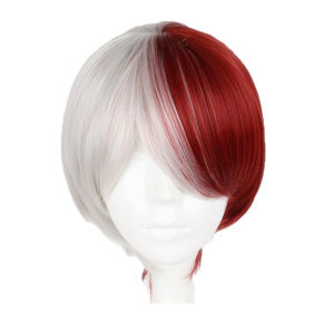 BAIXL Short White And Red Heat Resistant Todoroki Shoto Costume Boku No Hero Academia Cosplay Wig My Hero Academia Wig with Bangs Full Wigs