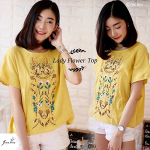Lady Flower Top Bahan katun paris + bordir Ld 98cm P 62com 951