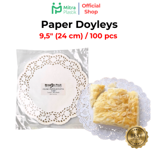 (isi 100 pcs) Paper Doyleys 9.5" Inch Kertas Doilies 24 cm Alas Kue Renda Round White Dragon Pack
