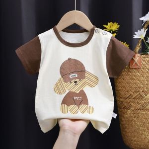 TUmama Gấu Hoạt Hình Dễ Thương Vải cotton in áo thun cho mùa hè cho trẻ em mặc thiết kế thoáng khí mềm