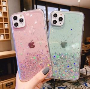CrashStar Stars Sequin Transparent Soft Phone Case For iPhone 16 15 14 13 12 11 Pro Max Mini XS MAX XR X 10 8 7 6S 6 Plus + SE 2020 Shining Clear Silicone Anti-fall Phone Cover Fashion Shockproof Phone Casing
