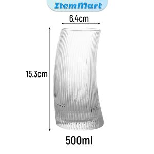 ItemMart 350ml 500ml Creative Vertical Lines Crescent Shaped Glass Juice Beverages Cocktail Glass Water Glass