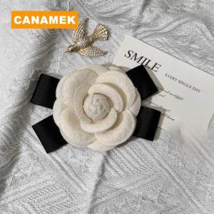 【CANAMEK】 New Fabric Camellia Flower Brooch Bow Tie Ladies Shirt Collar Accessories Pins Vintage Wedding Party Brooches For Women