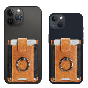 RFID Blocking 8 Card Holders Wallet Stickers Card Bag Phone Finger Ring Phone Holder PU Leather Case