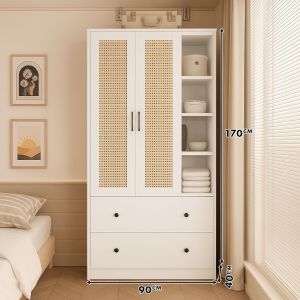 F&F: Meiji Wardrobe with Drawer | 2 Door Wardrobe With Drawer and Compartment |Almari Baju + Laci Moden Minimalis | Wardrobe Storage Cabinet with Rack & Drawer | Rattan Wardrobe