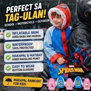 BELIEVE Kids Kapote Waterproof EVA Makapal Raincoat with Inflatable Hat Hood Cartoon Full Body Rain Coat for Boys Girls School Student Outdoor Walking Motorcycle Riding Rainwear Thick Material Lightweight Comfortable