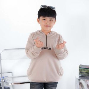 Lily And Clark Hoodie Anak Laki-laki model Half Zip Warna Khaki - HHZ01
