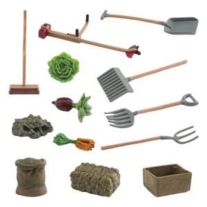 13PCS Farm Tools And Miniature Figurines Set For Dollhouses Garden Scene Outdoor Decors Mini Model Display