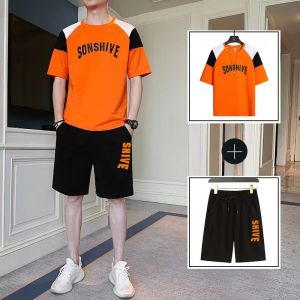 เสื้อยืดแขนสั้นผู้ชาย ชุดกีฬาสำหรับผู้ชาย + กางเกงขาสั้น