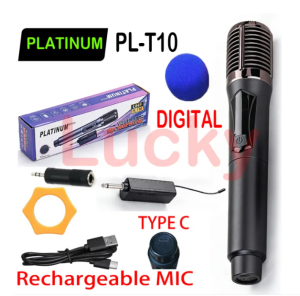 Platinum PL-T10 Rechargeable Wireless Microphone Single Cordbless Handheld Dynamic Microphone UHF With Receiver