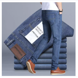 Men Stretch Denim Jeans Outdoors Sporting Trousers High Waist Straight Loose Causal Pants