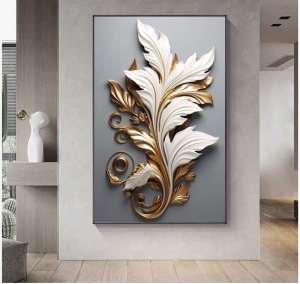 Himalaya Painting 35cmx50cm Abstract Leave Design Frameless Waterproof Sintraboard Decorative Wall No Light