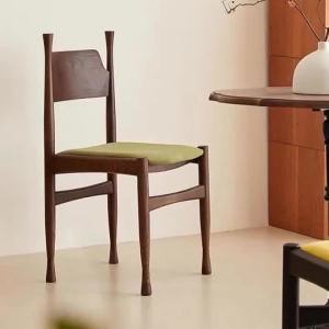 FFBH Wabi‑Sabi Minimalist Chair Vintage Creative Solid Wood Backrest Cushion Casual Dining Chairs Bedroom Living Room Furniture 3T7R1