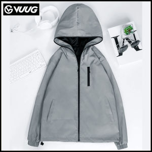 VUUG เสื้อกันลมสะท้อนแสงสำหรับผู้ชายเสื้อแจ็คเก็ตกันน้ำสไตล์สตรีทฮิปฮอปทรงหลวมไซส์ใหญ่พิเศษ