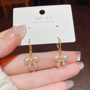 Anting Mutiara Pita Model Drop Hook Earrings Gaya Korean Style Wanita Giwang Fashion Aksesoris Anting Hello Girl E50
