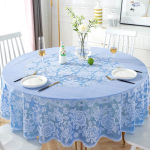 Waterproof & Oilproof Table Cover Protector Tablecloth 4/6/8/10 Seater Round Pvc Dining Table Cover White Tablecloth Placemat