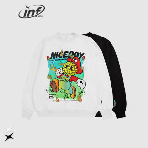 INFLATIO Brand Laser Reflective Smiley Round Neck Sweater 2023 Autumn New Cartoon Mario Print Top Mens