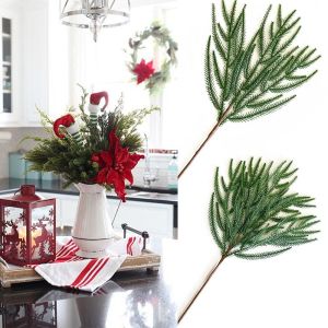 MUSCLEX 5PCS 3/5 nĩa Cành thông Norfolk nhân tạo Nhựa Màu xanh lá Cành cây tuyết tùng mô phỏng Sáng tạo Vòng hoa tự làm Cành thông Giáng sinh Giáng sinh