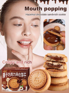 Office Casual Snacks Strawberry Sauce Popping Love Cookie Hazelnut Chocolate Sandwich Cookie