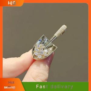HB 2PCS Women Girls Elegant Gold Color Crystal Shovel Brooches Pins Classic Small Size Creative Badges Corsage Party Wedding Buckle