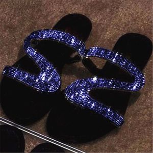 [Free Shipping] Plus-Size WomenS Slippers Fashionable Rhinestone Sandals Comfortable Slip-On Sandals Plus-Size Outdoor Flat Sandals