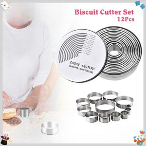 [Fast Shipping]12PCS Round Cookie Biscuit Cutter Set Stainless Steel Pastry Cutters Cake Decorating Tools DIY Baking Molds For Dough