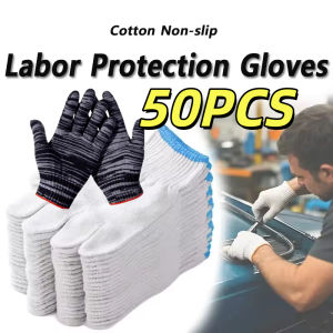(50PCS)Cotton gloves/Knitted Gloves & Rubber gloves Heavy Duty Construction