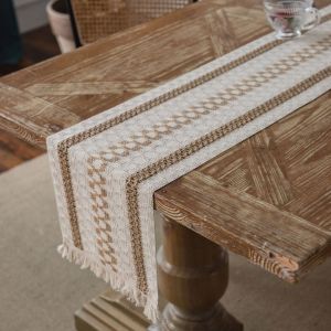 Table Runner Rectangle 4/6/8 Seater Dining Cotton Linen Weaving Tassel Tablecloth Home Mantel Decorate Center Cover