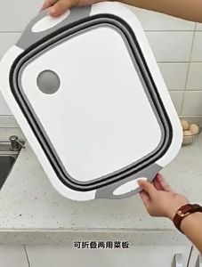 Foldable Cutting Board 2-in-1 Chopping Board PP Wash Basin with Drain Slot for Washing Vegetables & Fruit