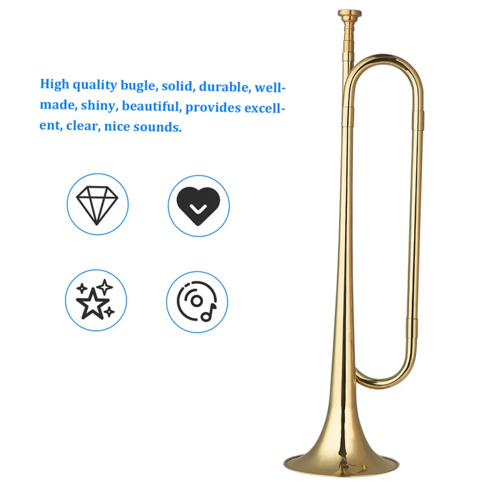 Brass C Bugle Call Gold-Plated Trumpet Cavalry Horn with Mouthpiece Musical  Instrument for Beginners School Band Military Orchestra (18.7 Inch)