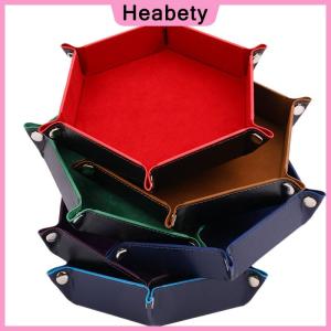 Heabety  Foldable Dice Tray Box PU Leather Folding Hexagon Coin Square Tray Dice Game