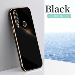 For Huawei Y6P Phone Case，Porcelain Crystal 6D Straight Side Electroplating TPU Soft Shell Back Cover