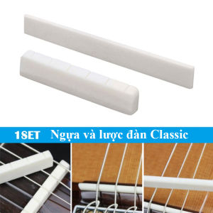 1 Bộ Ngựa và lược đàn guitar Classic bằng xương - Nut and Bridge bone guitar Classic - Cho âm thanh ra trung thực và tốt hơn - Duy Guitar Store