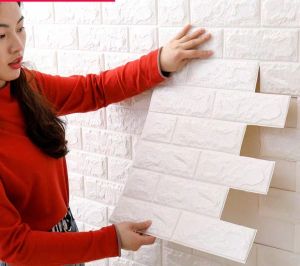Wallpaper Foam 70CMx77CM 35CMX38CM  X4MM 1Pieces 3D Effect Brick PE Foam 8mm Panels Room Decal Stone Color White High Quality Wall Sticker Stone Pattern Soft Adhesive Decor Safety 6mm Decal Waterproof Decoration Embossed HOME living room
